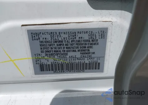 2023 Nissan Sentra Sv Xtronic Cvt from USA, damaged, VIN 3N1AB8CV9PY240090
